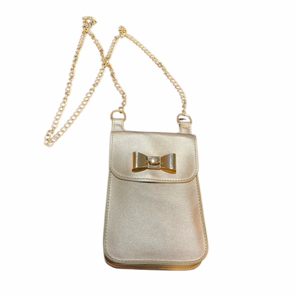 Olivia Miller Erin Mini Phone Crossbody Bag Gold Bow Clasp Gold Chain Strap